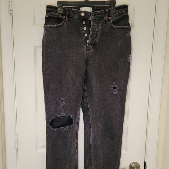 ABERCROMBIE & FITCH Black Distressed High Rise/Waist Jeans - Picture 2 of 13